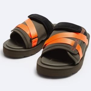 Zara Green Orange Men's Sandals NWT